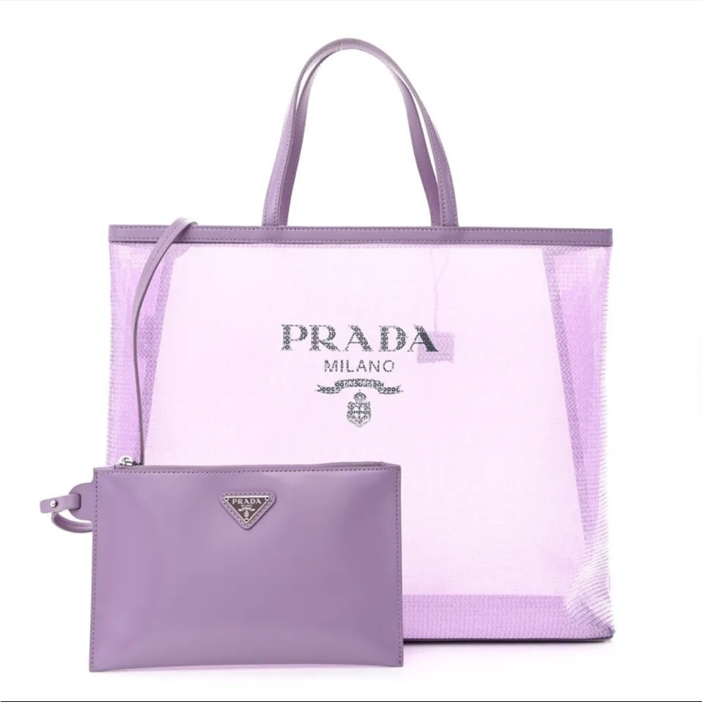 NWT Prada Rete Paillettes Mesh Sequin Large Shopping Tote Bag & Pouch
